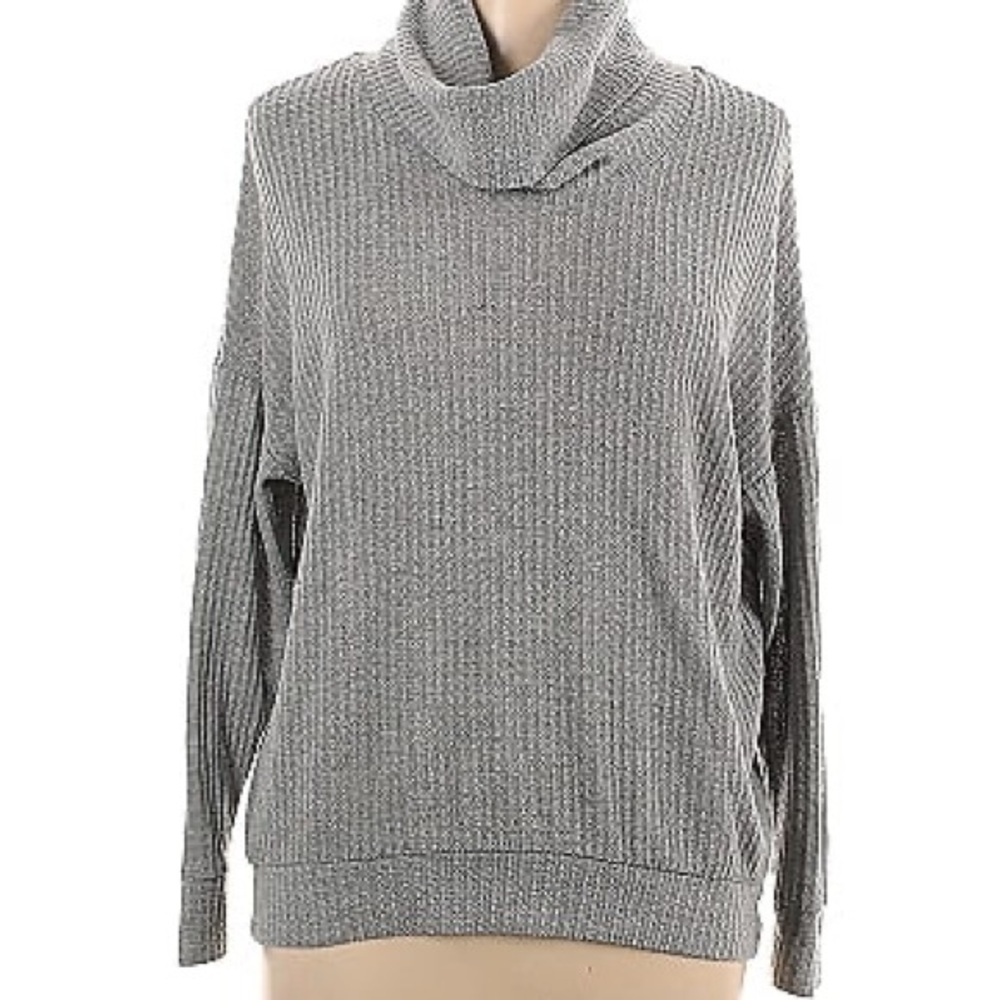 Socialite, grey, waffle knit cow neck, long sleeve top